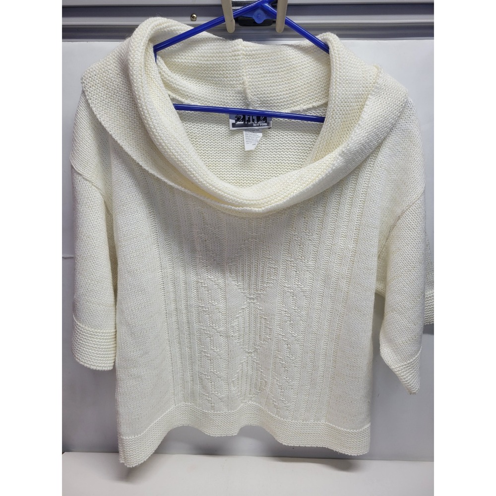 Vtg 212‎ New York Women Cream Sparkle Cowl Neck 3/4 Sleeve Knit Sweater Top SM